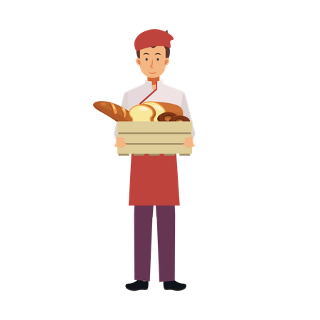 Man Chef Holding Bakery Items  Illustration