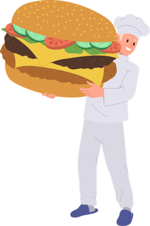 Man chef holding burger  Illustration