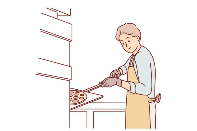 Man chef prepares pizza  イラスト