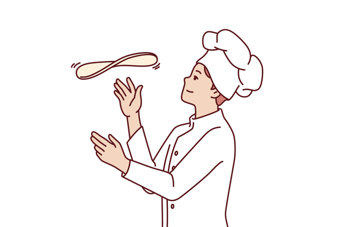 Man chef prepares pizza dough  Illustration