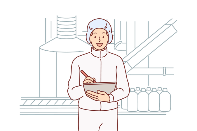 Man chemical factory technologist holding clipboard  Illustration