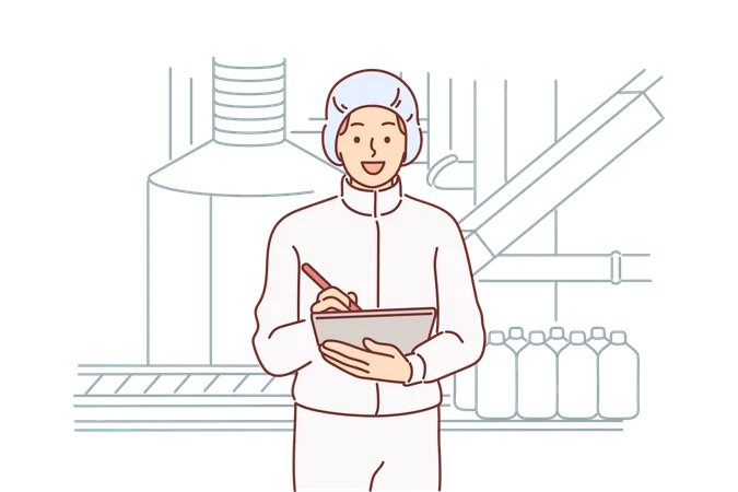 Man chemical factory technologist holding clipboard  Illustration