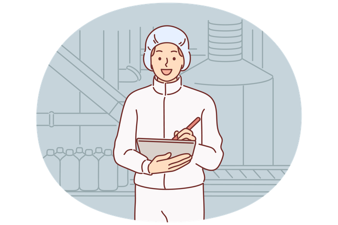 Man chemical factory technologist holding clipboard  Illustration