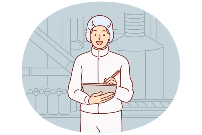Man chemical factory technologist holding clipboard  Illustration