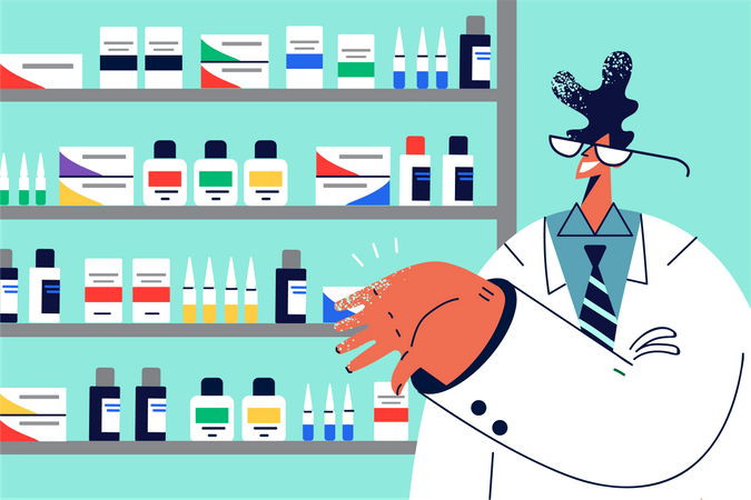 Man chemist in pharmacy store  Illustration