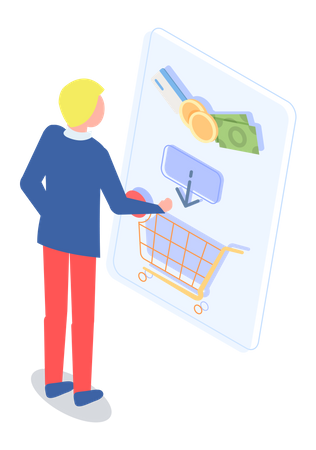 Man chooses and buys goods in online store  Illustration
