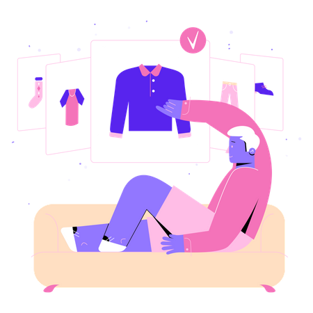 Man chooses clothes in a virtual fitting room  Illustration