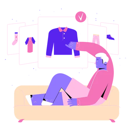 Man chooses clothes in a virtual fitting room  Illustration