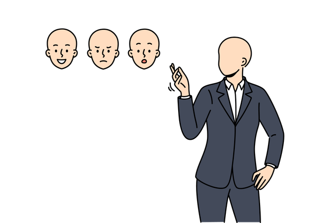 Man chooses face emotion  Illustration