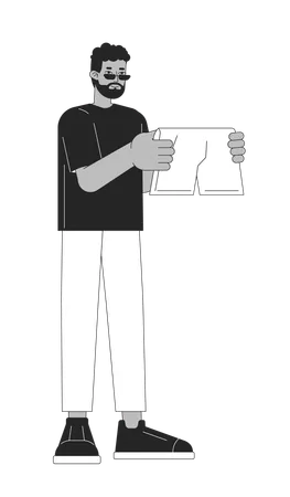 Bearded Black Man Choosing Boxer Shorts Black And White 2 D Line Cartoon Character African American Guy Isolated Vector Outline Person Selecting Underwear Laundry Monochromatic Flat Spot Illustration 일러스트레이션