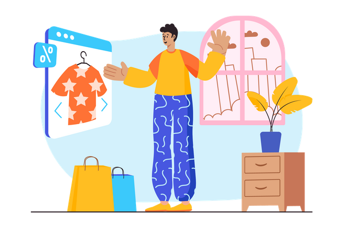 Man choosing clothes online  Illustration