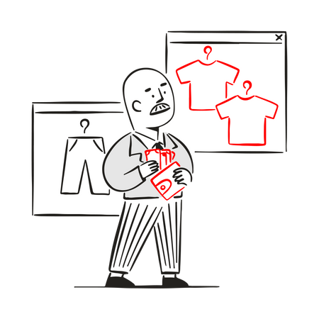 Man choosing clothes online  Illustration