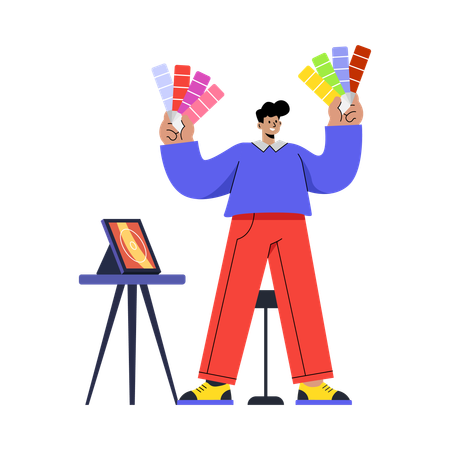 Man choosing colour  Illustration