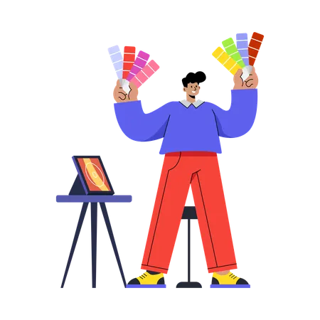 Man choosing colour  Illustration