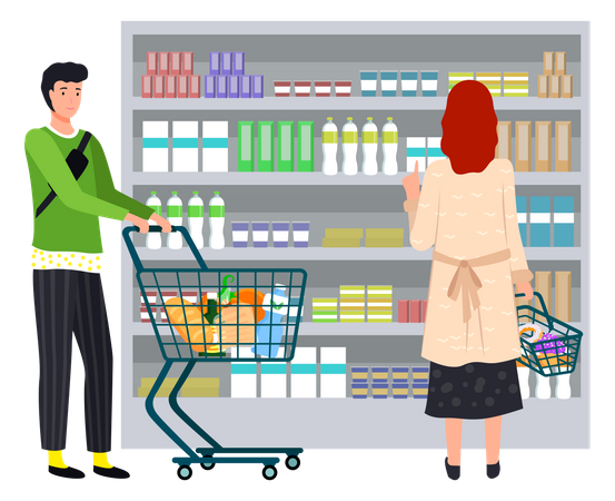 Man choosing dairy product in grocery store  Illustration