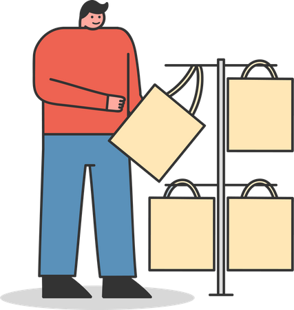 Man Choosing Eco Bags  Illustration