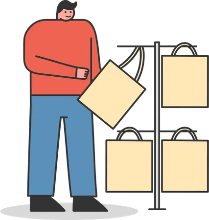 Man Choosing Eco Bags  Illustration