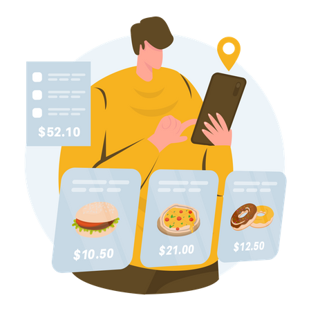 Man choosing food on app  Illustration