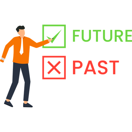 Man Choosing Future Over Past with Checkmark and Cross  Illustration