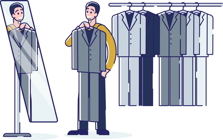 Man choosing new suit  Illustration
