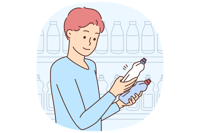 スーパーマーケットで商品を選ぶ男性  イラスト