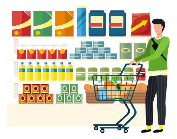 Man choosing product in supermarket Illustration