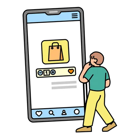 Man Choosing Products Through The Shopping App Simple Vector Illustration
