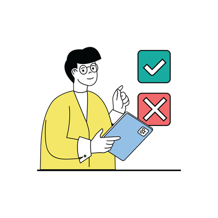 Man choosing review right and wrong  イラスト