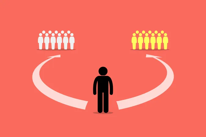 Man choosing to join between two teams or two group of people  Illustration