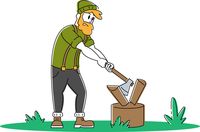 Man Chopping Wood in the jungle Illustration