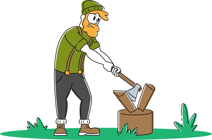 Man Chopping Wood in the jungle Illustration