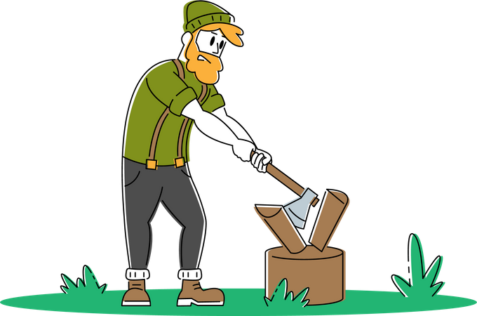 Man Chopping Wood in the jungle  Illustration