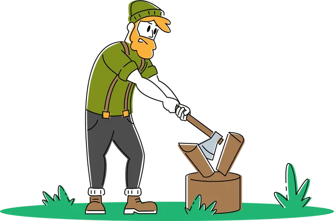 Man Chopping Wood in the jungle  Illustration