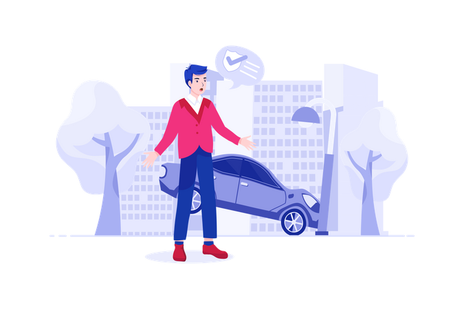 Man claiming insurance for car accident Illustration