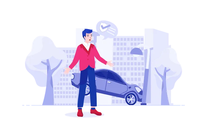 Man claiming insurance for car accident Illustration
