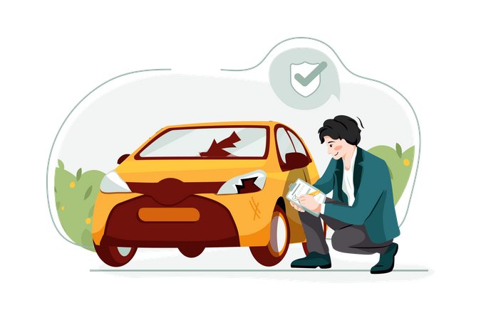 Man claiming insurance for car accident  Illustration