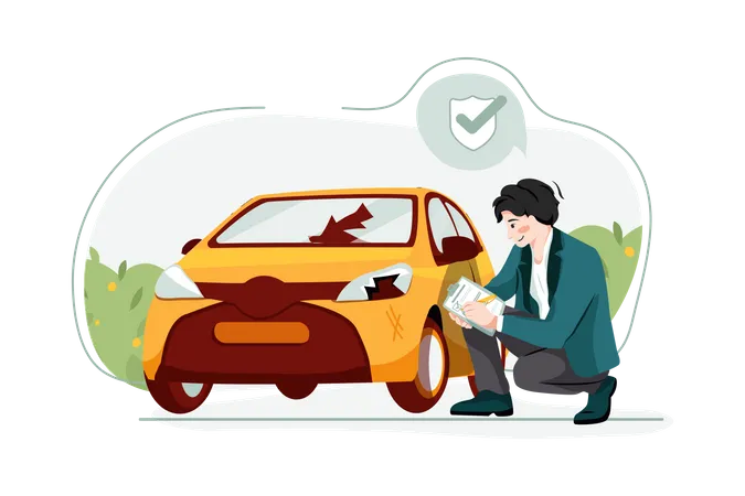 Man claiming insurance for car accident  Illustration