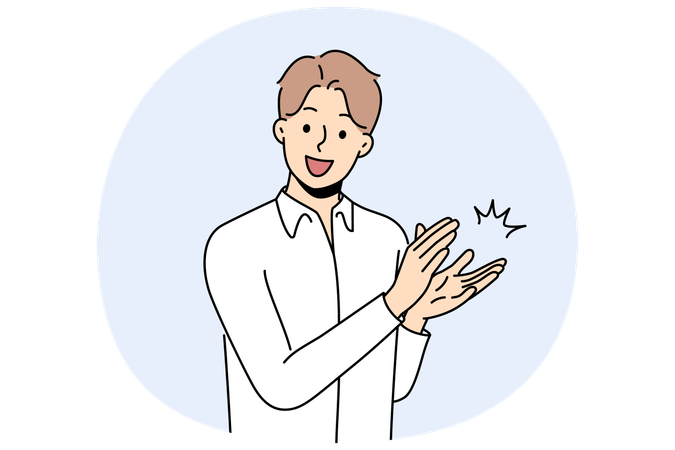 Man claps and applauds to show support or appreciation for successful colleague  Illustration
