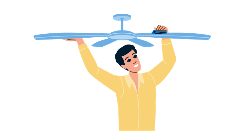 Man clean fan  イラスト