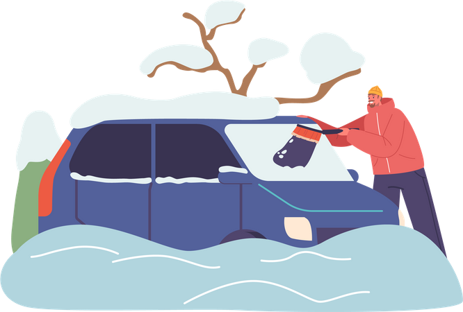 Man Clean Windshield  Illustration