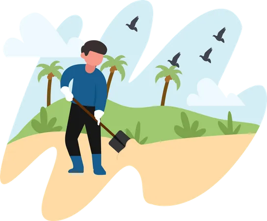 Man cleaning beach  Illustration