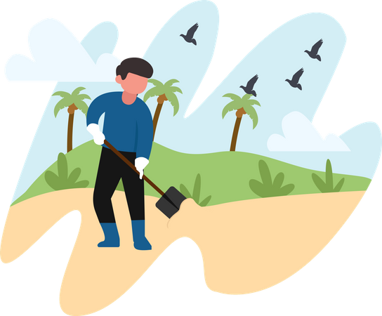 Man cleaning beach  Illustration