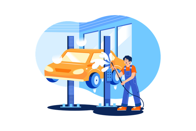 Man cleaning car Illustration