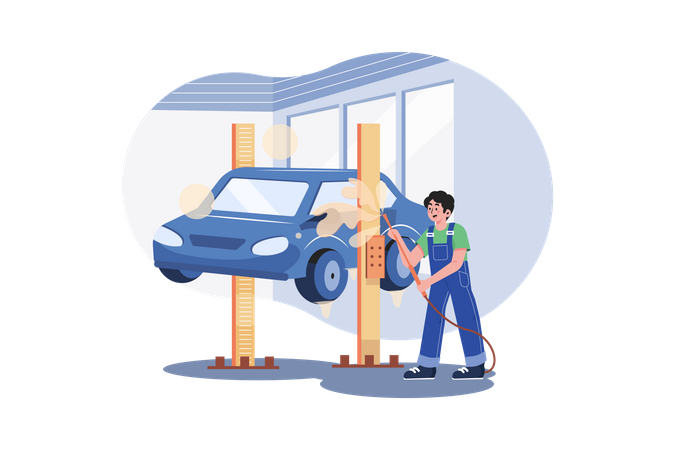 Man cleaning car Illustration