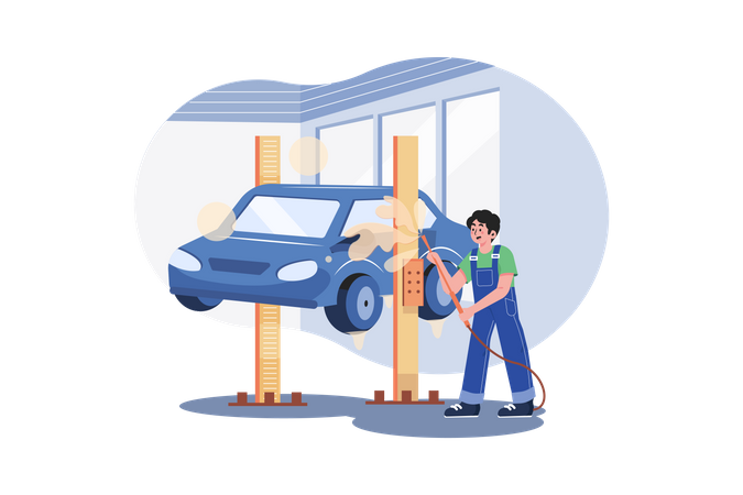 Man cleaning car  Illustration