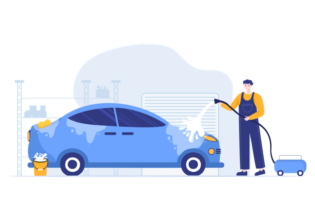 Man Cleaning car  Illustration