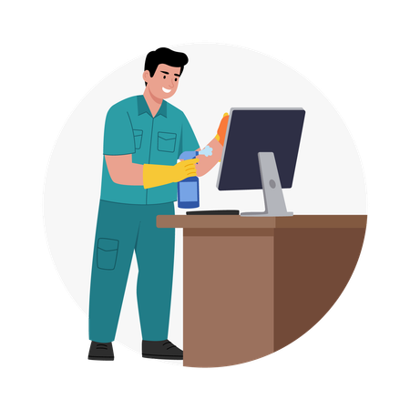 Man Cleaning computer  Illustration