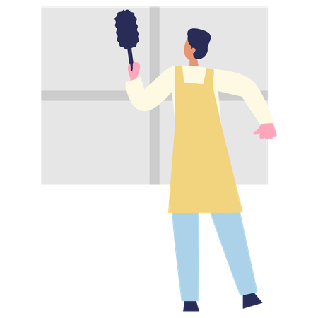 Man Cleaning Crew using cleaning brush  Illustration