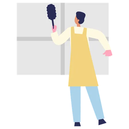 Man Cleaning Crew using cleaning brush  Illustration