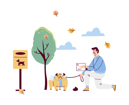 Man cleaning dog poop in park  Illustration